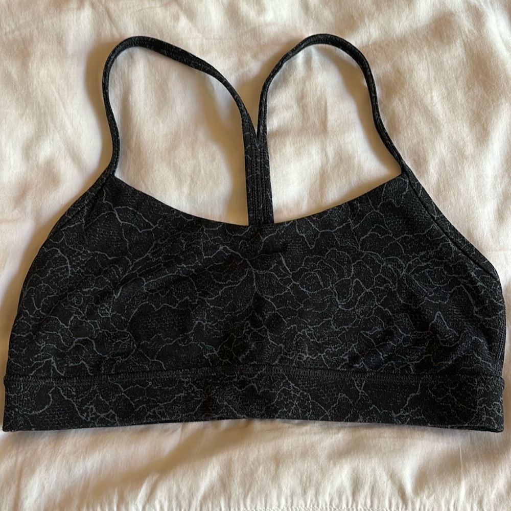 Lululemon power Y sports bra | black with grey floral print | size 6